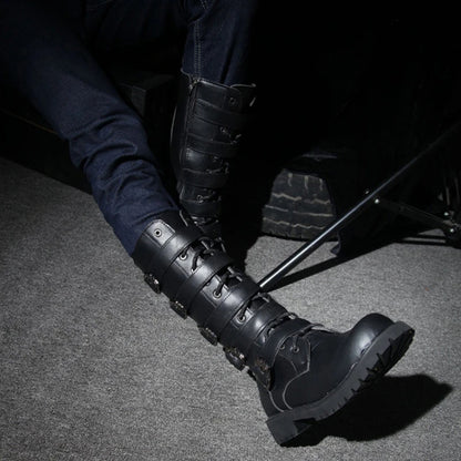 Men's Leather Motorcycle Boots Mid-calf Boots Gothic Belt
