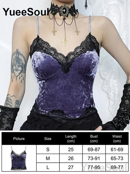 Gothic Lace Mesh Crop Spaghetti Strap Tops