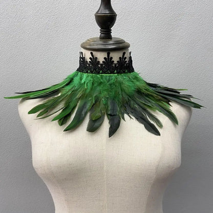 Black Feather Choker Collar Neck Cover Cape Shawl With Lace