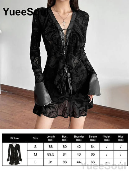 Gothic Long Sleeve Lace Slim Black Dresses