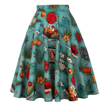 Small Red Polka Dot Midi Summer Pin Up High Waist Retro Vintage Rockabilly 50s Women Skirt