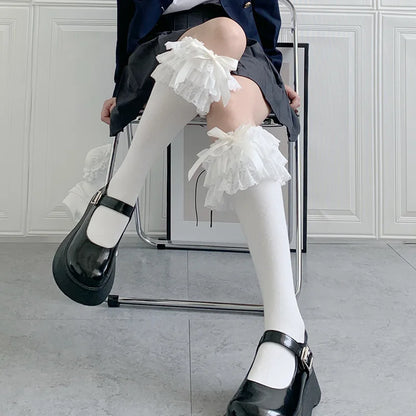Lace Stockings Bow Knot Stockings Ruffle Long Socks