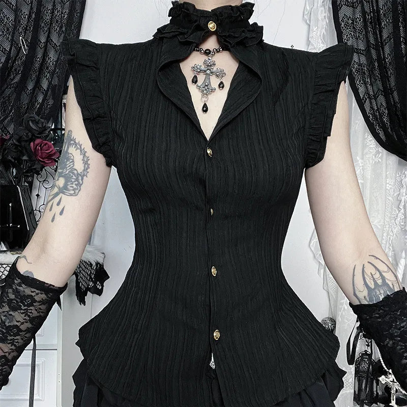 Single Breasted Slim Waist Blouses Sleeveless