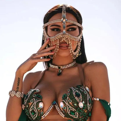 Rhinestone Tassel Mask Masquerade Long Face Chain Veil