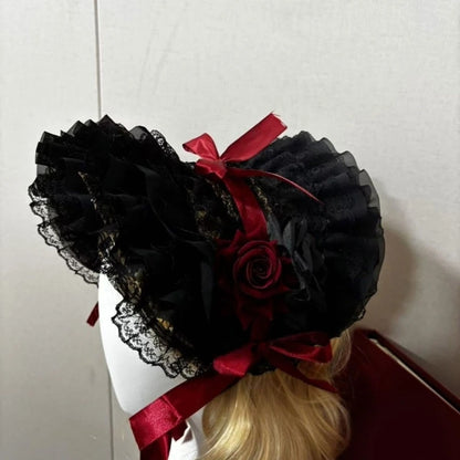 Straw Bonnet Hat With Lace Trim Bowknot
