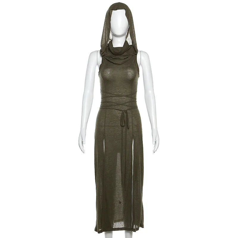 Cyber Hooded Desert Walker Split-Side Huntress Dress