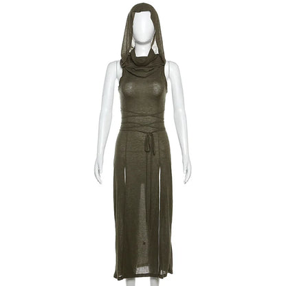 Cyber Hooded Desert Walker Split-Side Huntress Dress