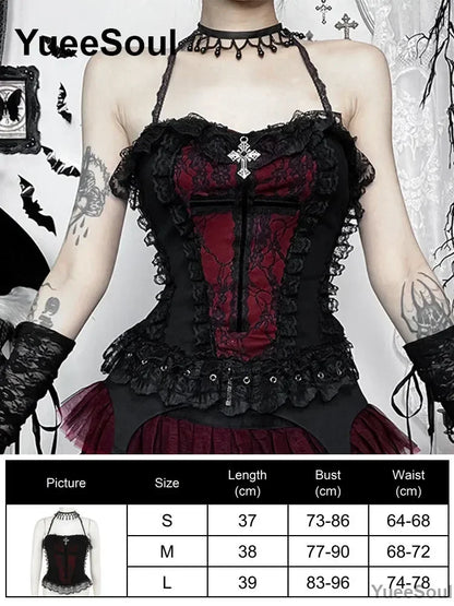 Gothic Lace Mesh Crop Spaghetti Strap Tops