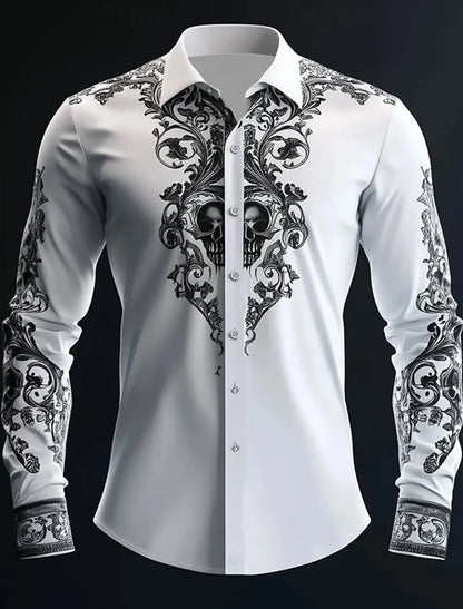 Skull Print Long Sleeve Graphic Shirt Loose Fit