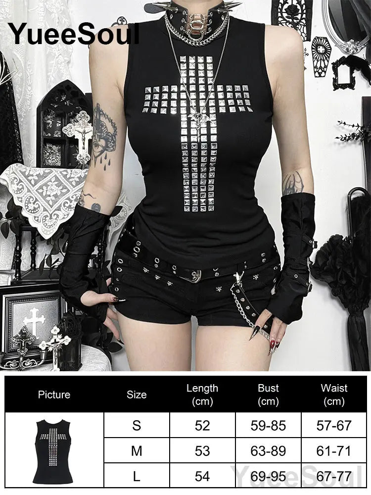 Gothic Lace Mesh Crop Spaghetti Strap Tops