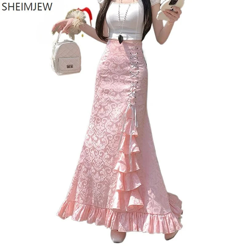 Victorian Court Mermaid Long Ruffled Slim Fishtail Skirt