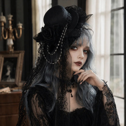 Lace Gothic Lace Veil Chain Chiffon Rose Hat Rose Victorian Retro Small Top Hat