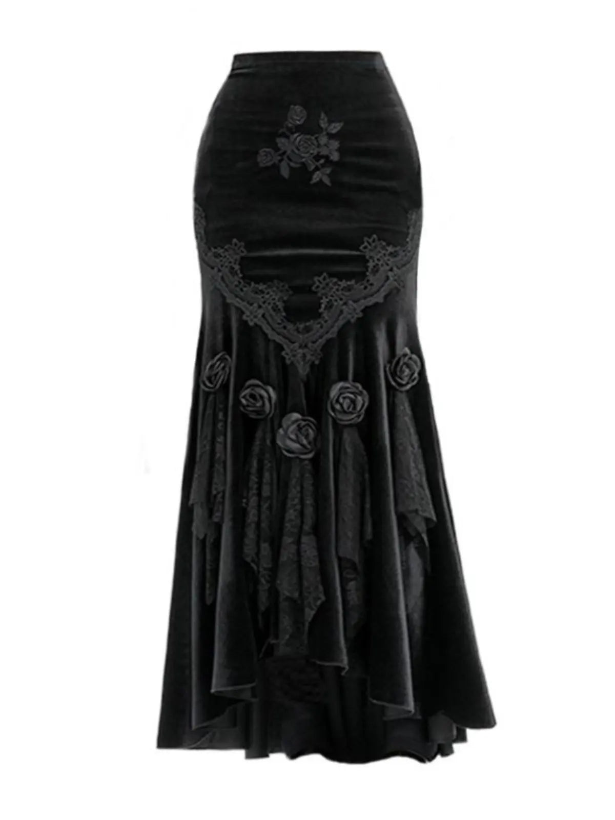 Black Vintage Gothic Velvet Fishtail Asymmetrical Skirt