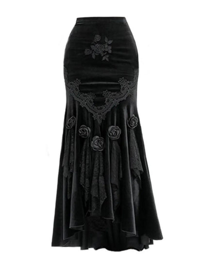 Black Vintage Gothic Velvet Fishtail Asymmetrical Skirt