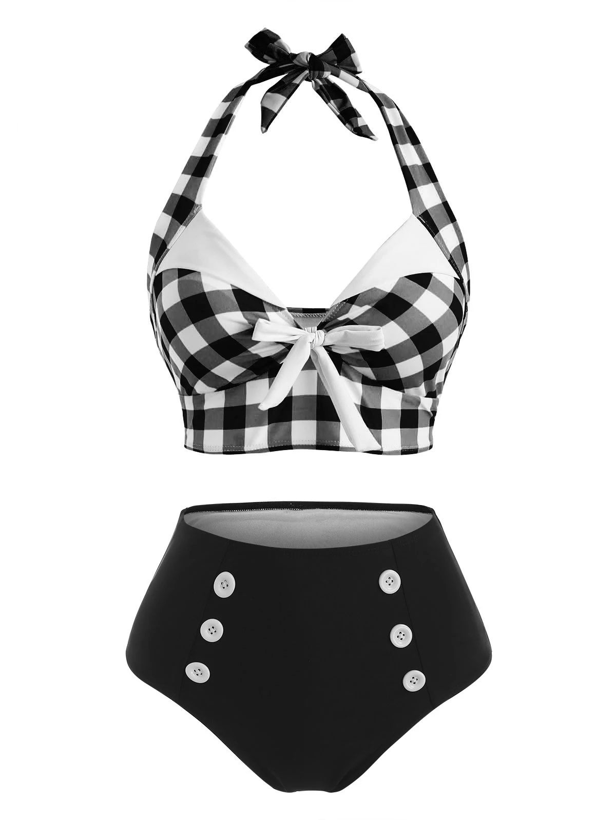 Tummy Control Tankini Swimwear Vintage Plaid Print Swimsuit