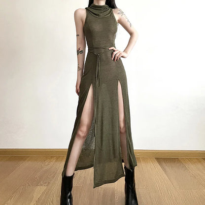 Cyber Hooded Desert Walker Split-Side Huntress Dress