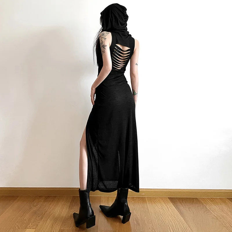 Cyber Hooded Desert Walker Split-Side Huntress Dress