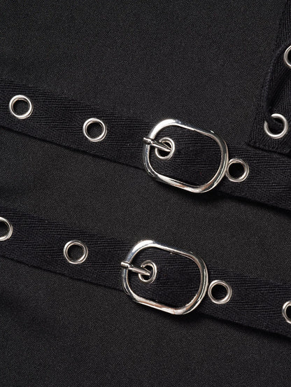 Grommet Buckle Lace Up Elastic Waist Skinny Pants
