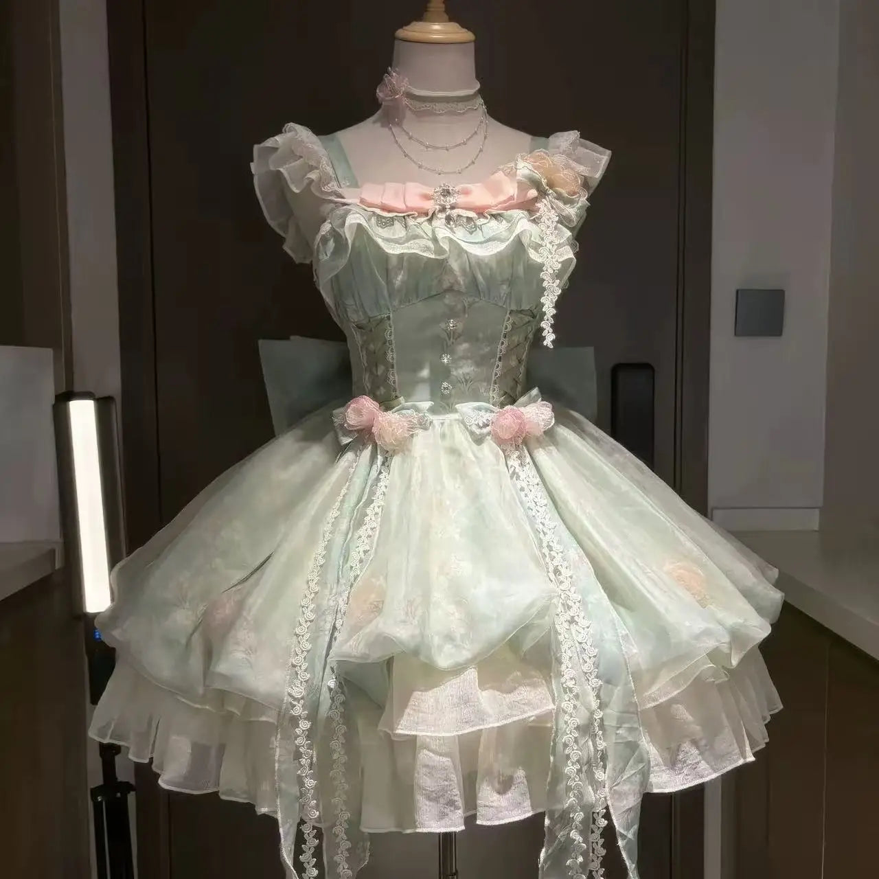 Sling Retro Tulle Ruffles Trim Dress