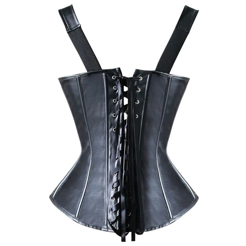 Faux Leather Harness Court Shaper Overbust Corselet Bustier Waist Trainer Vest Corset