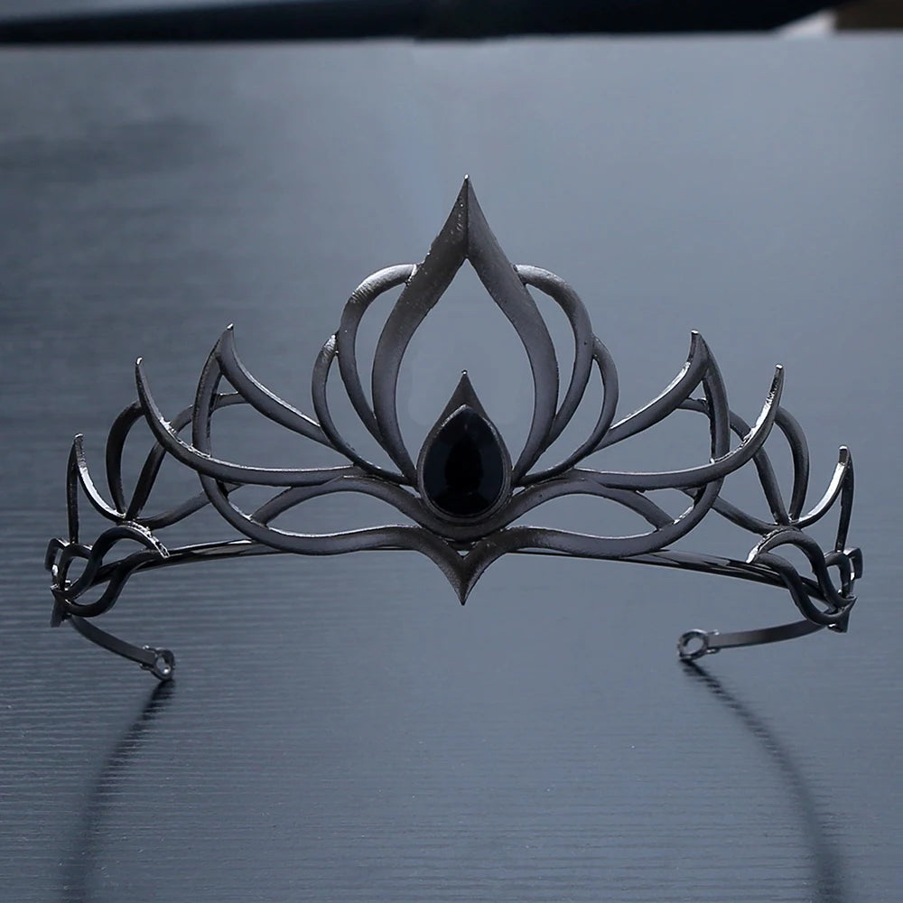 Minimalist Gothic Crown Black Silver Hollow Out Design Headwear