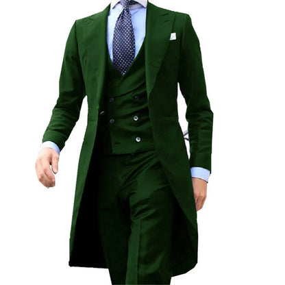 Business Casual Long Suit Vest Trousers Men's 3 Piece Set