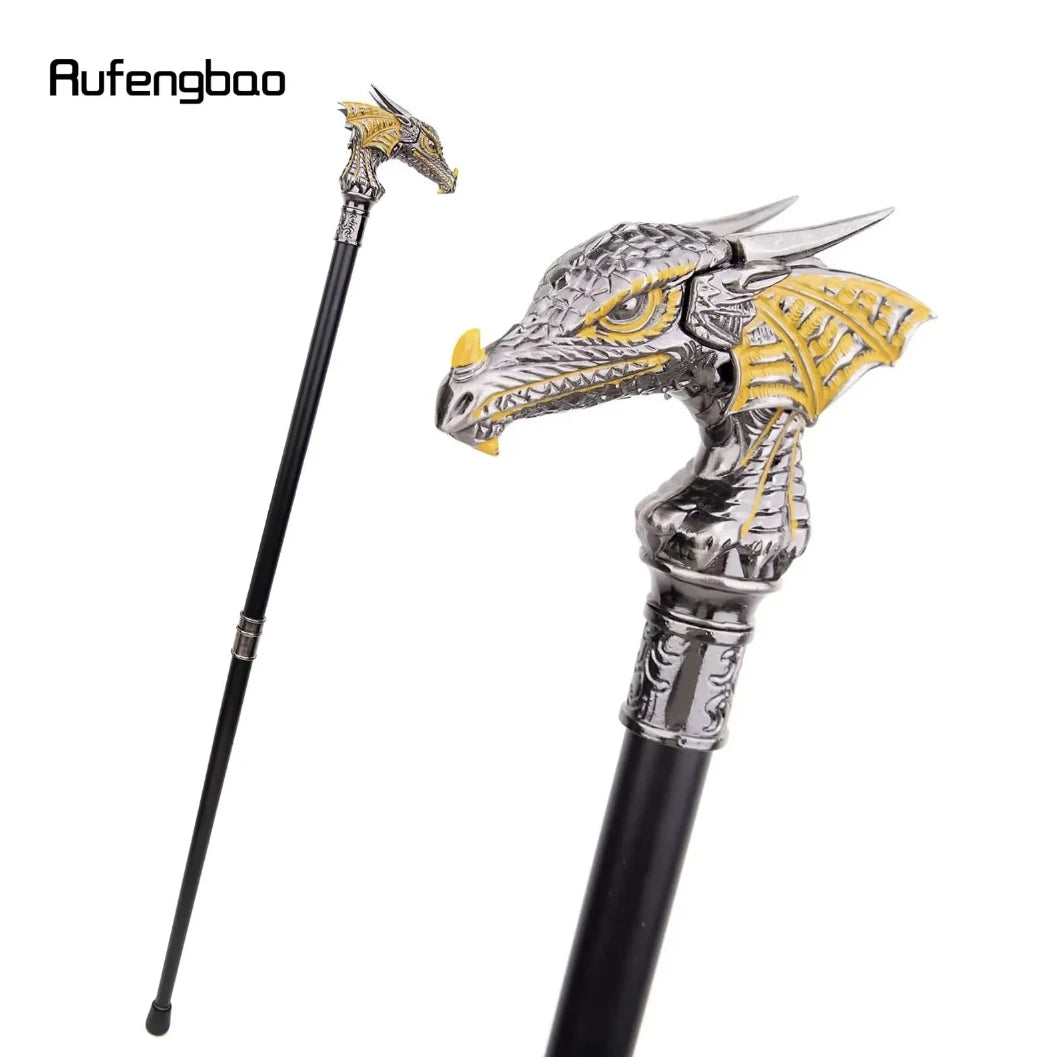 Golden Black Luxury Dragon Head Walking Cane Decorative Gentleman Elegant