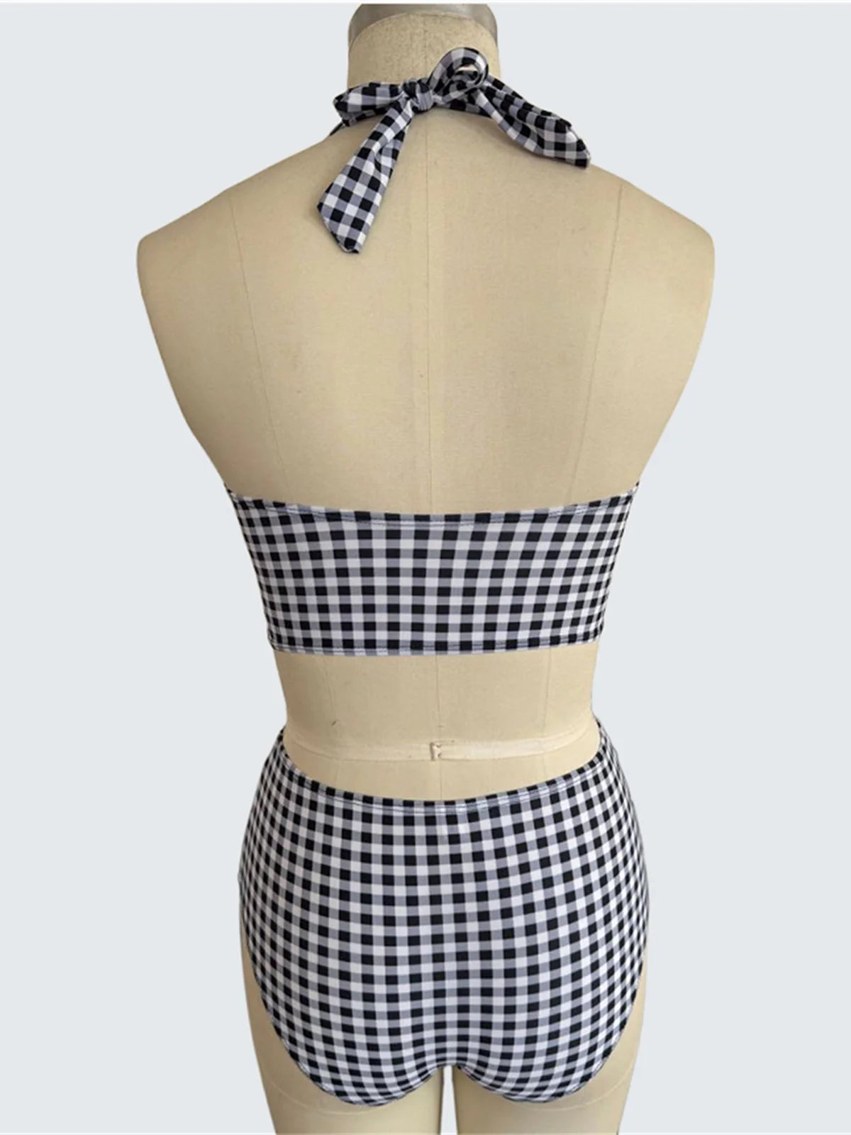 Plaid V Neck Female Swimsuit High Waist Bikini Women Two-Pieces