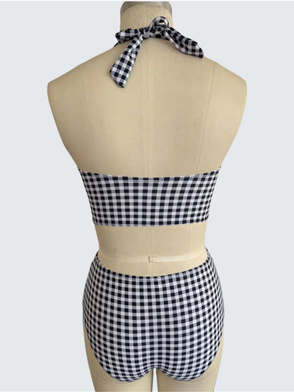 Plaid V Neck Female Swimsuit High Waist Bikini Women Two-Pieces
