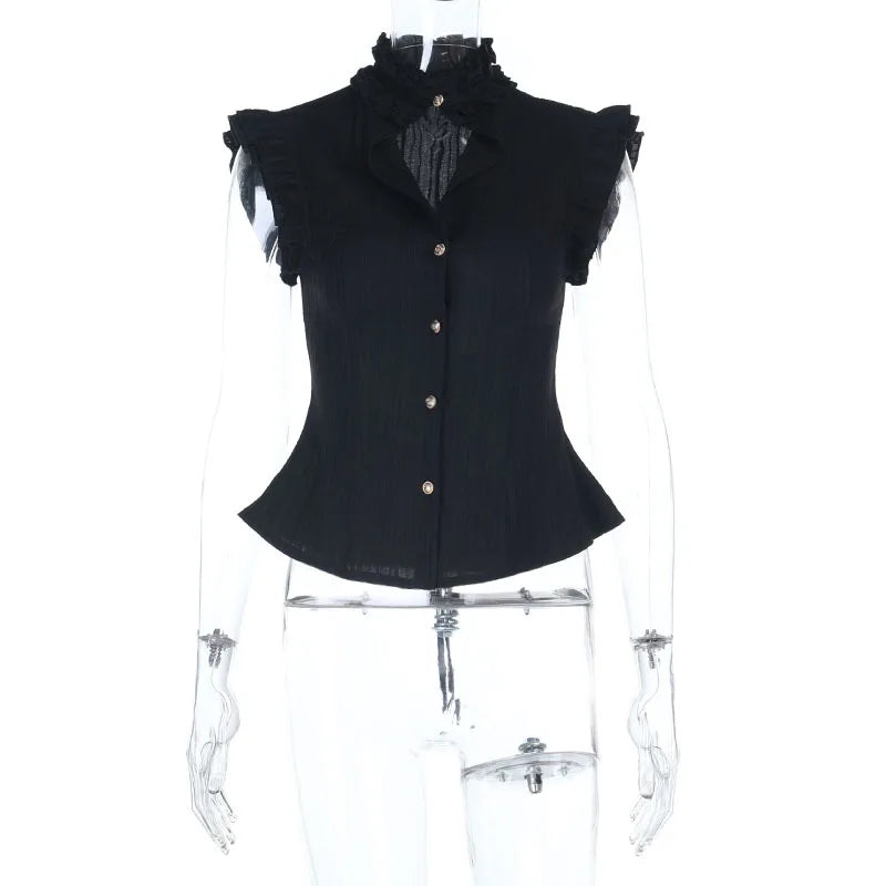 Single Breasted Slim Waist Blouses Sleeveless