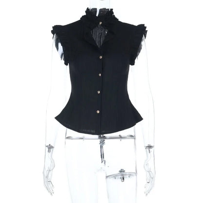 Single Breasted Slim Waist Blouses Sleeveless