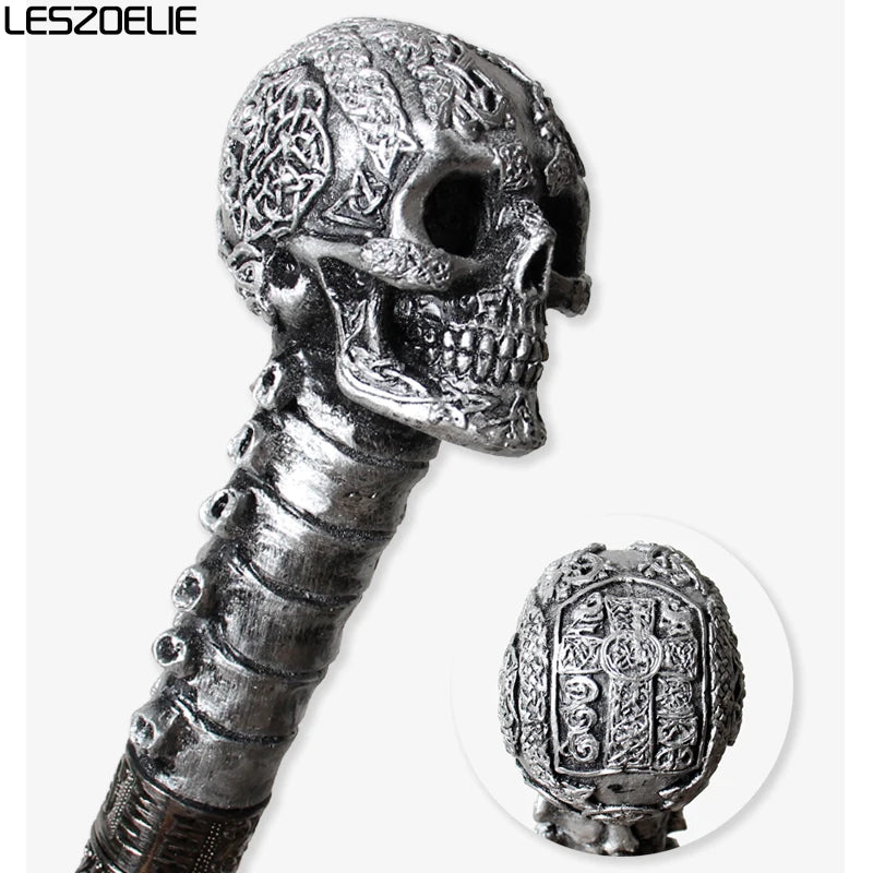 Silver Black Resin Skull Head Walking Stick Cane