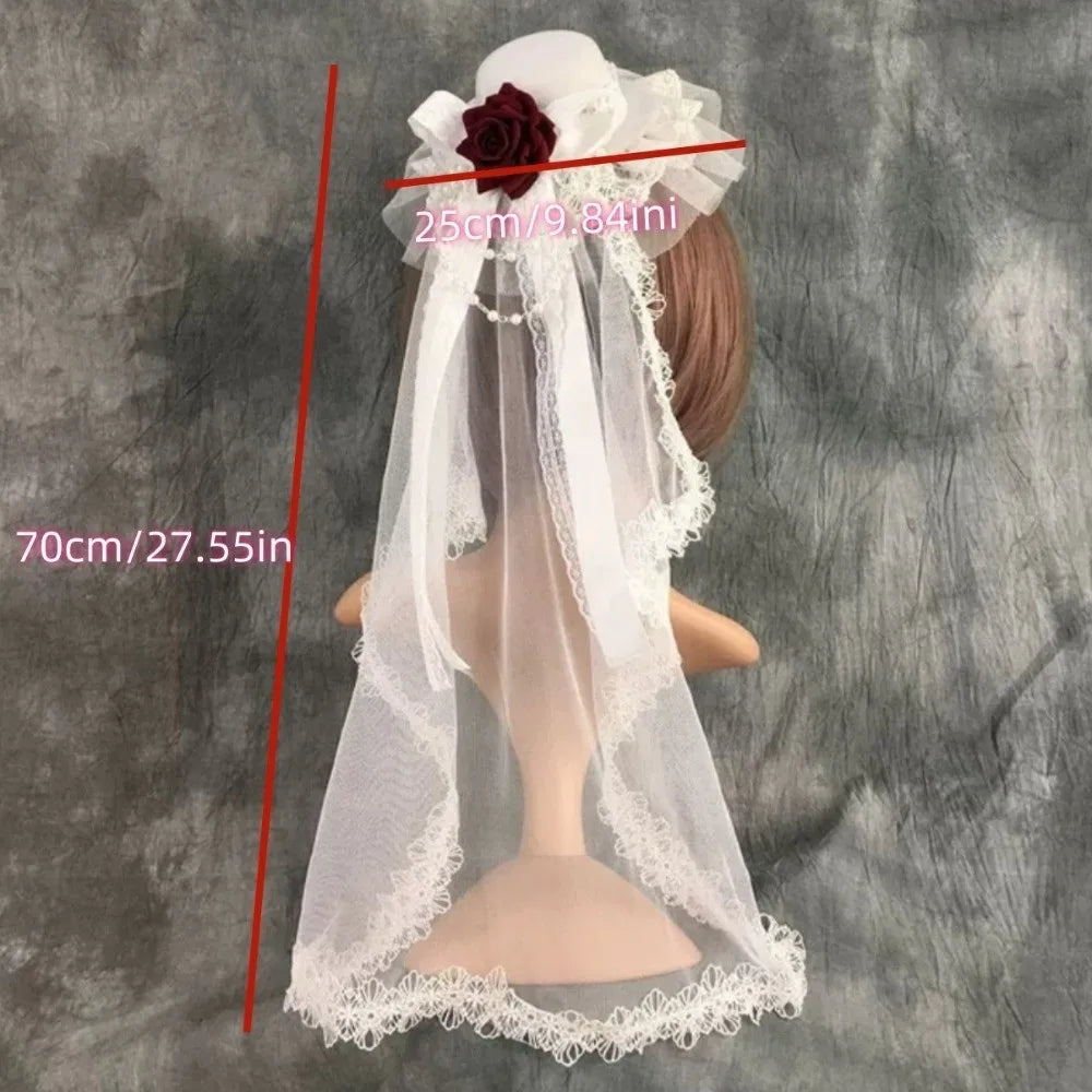 Lace Gothic Lace Veil Chain Chiffon Rose Hat Rose Victorian Retro Small Top Hat