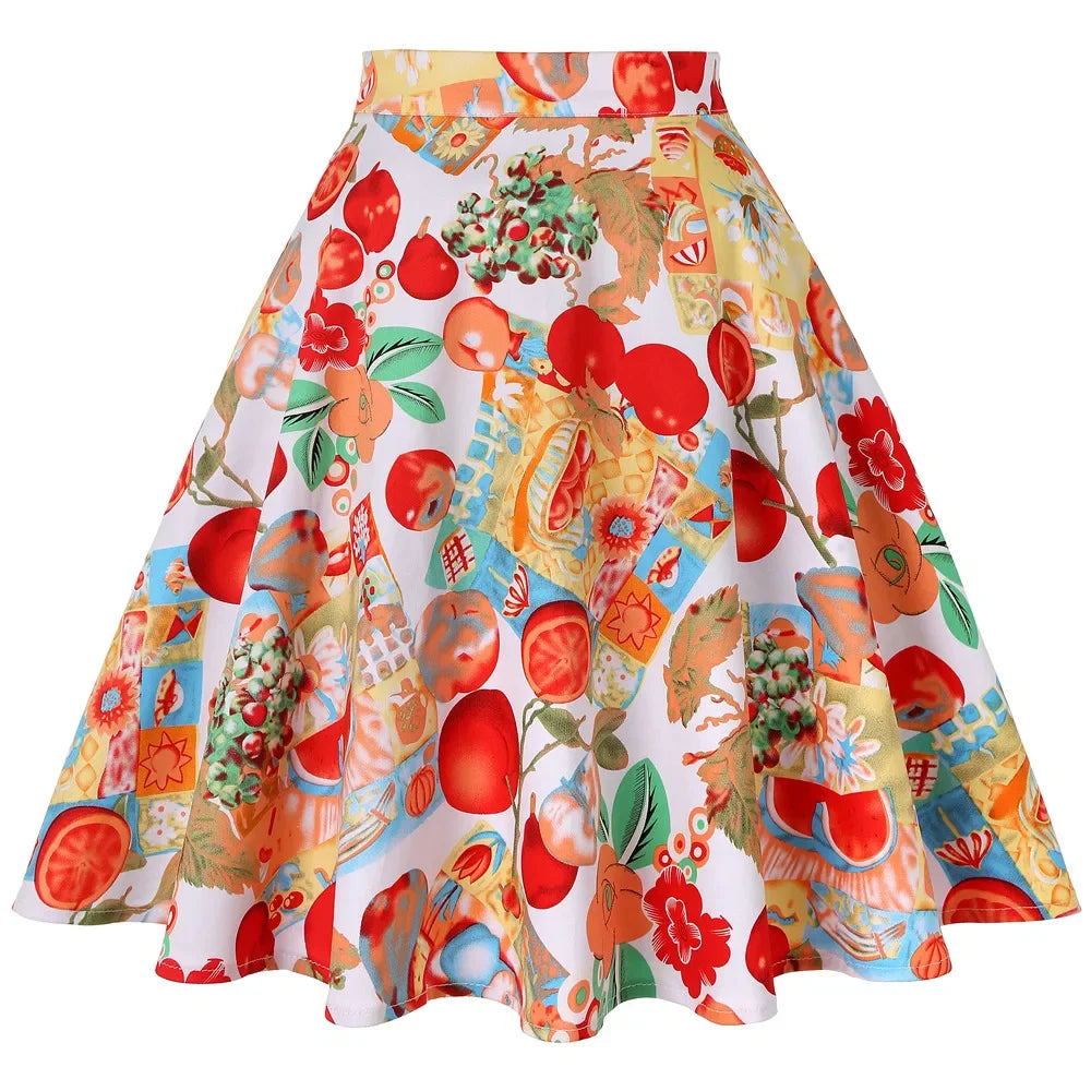 Small Red Polka Dot Midi Summer Pin Up High Waist Retro Vintage Rockabilly 50s Women Skirt