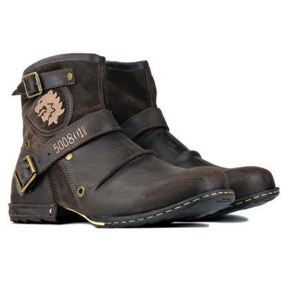 Ankle Boots Retro Motorcycle Western Metal Style Zippers Men