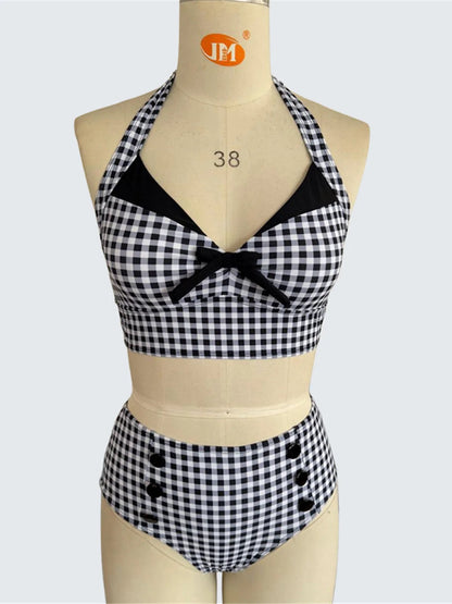 Plaid V Neck Female Swimsuit High Waist Bikini Women Two-Pieces