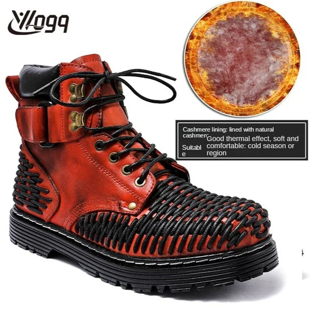 Genuine Leather Goth Round Toe Boots