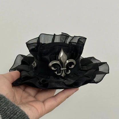 Black Gothic Lolita Lace Bow Small Hat Top Hat