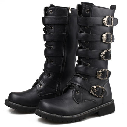 Men's Leather Motorcycle Boots Mid-calf Boots Gothic Belt