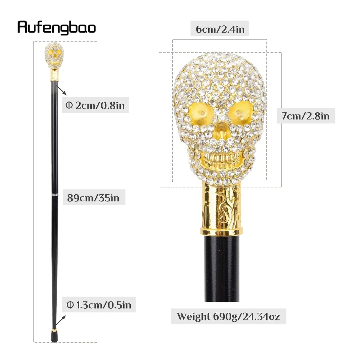 Artificial White Diamond Skull Walking Cane Gentleman