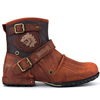 Ankle Boots Retro Motorcycle Western Metal Style Zippers Men