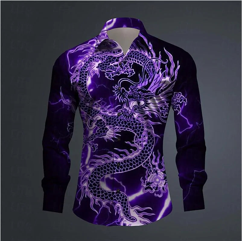 3D Printed Dragon Print Button-down Shirt