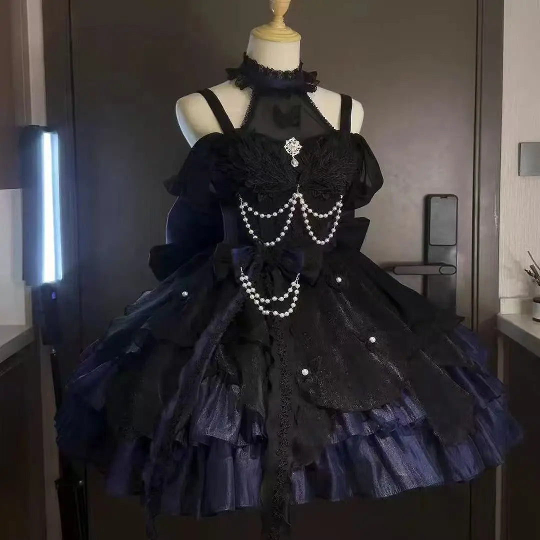 Sling Retro Tulle Ruffles Trim Dress