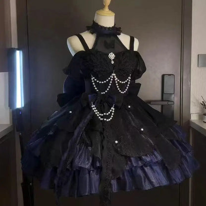 Sling Retro Tulle Ruffles Trim Dress