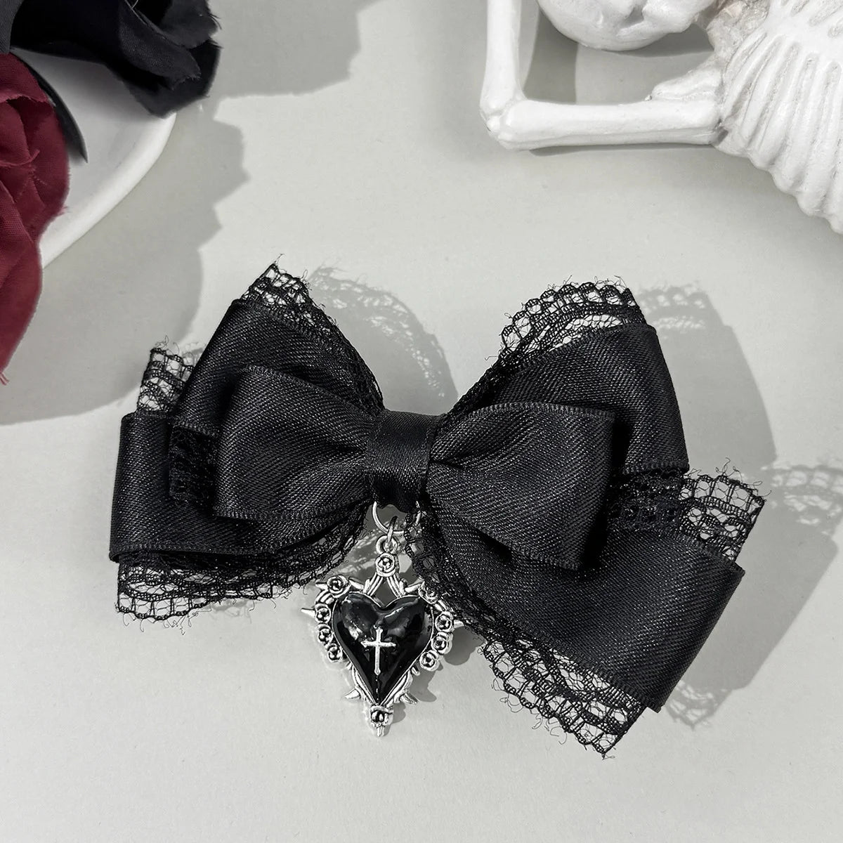 Gothic Lolita Style Hair Clip Black Ribbon Bow