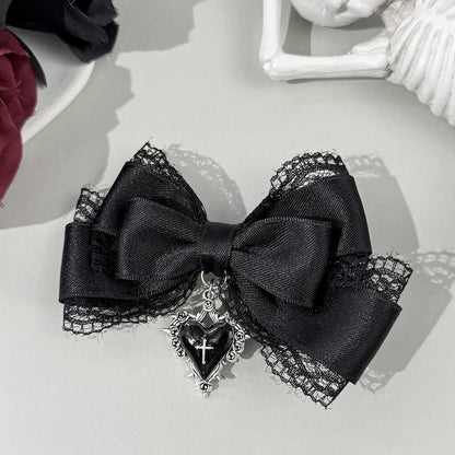 Gothic Lolita Style Hair Clip Black Ribbon Bow