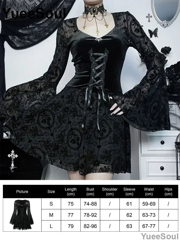 Gothic Long Sleeve Lace Slim Black Dresses