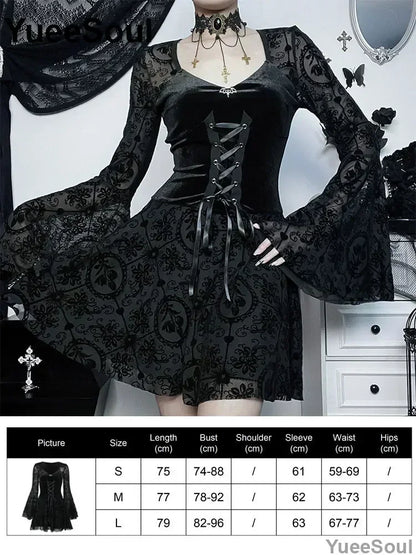 Gothic Long Sleeve Lace Slim Black Dresses