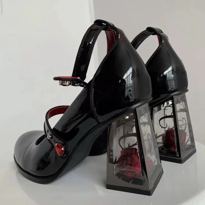 Gothic Mary Jane Rose Heeled Shoes