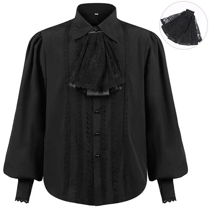 Men Dress Shirts Long Sleeve Vampire Renaissance Steampunk Gothic Ruffled Vintage Medieval